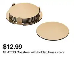 Ikea GLATTIS Coasters with holder, brass color offer