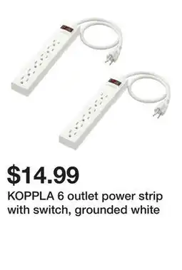 Ikea KOPPLA 6 outlet power strip with switch, grounded white offer