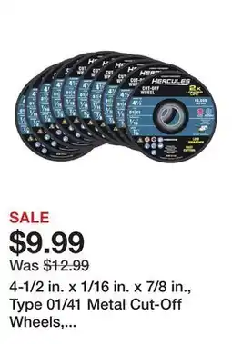 Harbor Freight Tools 4-1/2 in. x 1/16 in. x 7/8 in., Type 01/41 Metal Cut-Off Wheels, 10-Pack offer