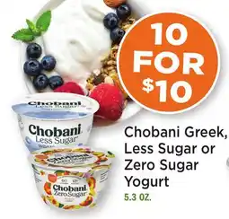 Heinen's Chobani Greek, Less Sugar or Zero Sugar Yogurt offer