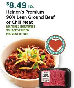 Heinen's Heinen's Premium 90% Lean Ground Beef or Chili Meat offer