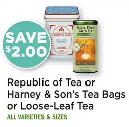 Heinen's Republic of Tea or Harney & Son's Tea Bags or Loose-Leaf Tea offer