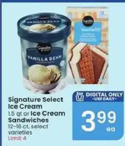 Albertsons Signature Select Ice Cream or Ice Cream Sandwiches offer