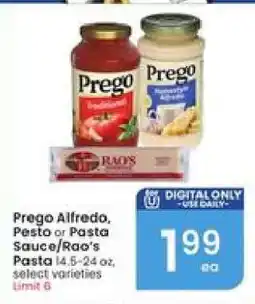 Albertsons Prego Alfredo, Pesto or Pasta Sauce/Rao’s Pasta offer