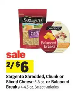 Meijer Sargento Shredded, Chunk or Sliced Cheese or Balanced Breaks offer
