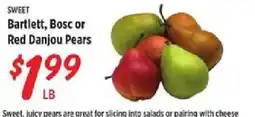 Rouses Sweet Bartlett, Bosc or Red Danjou Pears offer