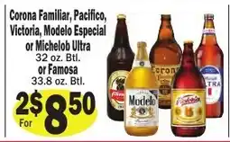 Sellers Bros Corona Familiar, Pacifico, Victoria, Modelo Especial or Michelob Ultra or Famosa offer