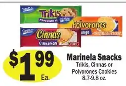 Sellers Bros Marinela Snacks Trikis, Cinnas or Polvorones Cookies offer