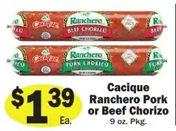 Sellers Bros Cacique Ranchero Pork or Beef Chorizo offer