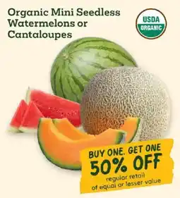 Sprouts Farmers Market Organic Mini Seedless Watermelons or Cantaloupes offer