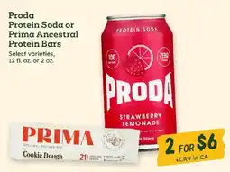 Sprouts Farmers Market Proda protein soda or prima ancestral protein bars offer