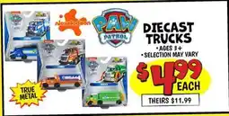 Ollie's PAW PATROL DIECAST TRUCKS offer
