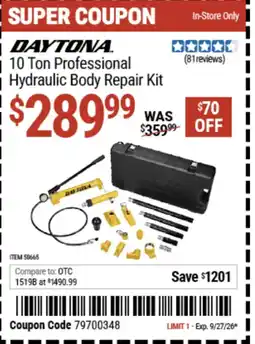 Harbor Freight Tools Daytona 10 ton professional hydraulic body repair kit offer