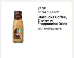 Walgreens Starbucks Coffee, Energy or Frappuccino Drink offer