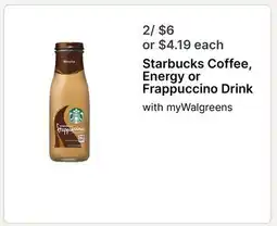 Walgreens Starbucks Coffee, Energy or Frappuccino Drink offer