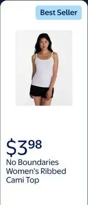 Walmart No Boundaries Ribbed Cami Top, Women's XXS-XXL offer