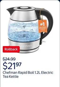 Walmart Chefman Rapid Boil 1.2L Electric Tea Kettle with Removable Lid - Stainless Steel offer