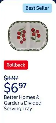Walmart Better Homes & Gardens Tomato Beige Divided Serving Tray, Reusable, Dishwasher-Safe offer