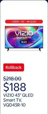 Walmart VIZIO 43 in Class Quantum 4K QLED HDR Smart TV (VQD43R-10) offer