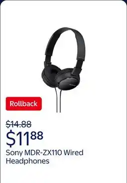 Walmart Sony MDR-ZX110 Wired On-Ear Headphones, Black offer