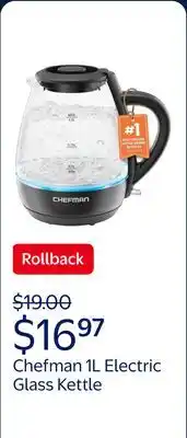 Walmart Chefman 1L Electric Glass Kettle w/ LED Indicator Light, Automatic Shutoff - Black offer