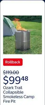 Walmart Ozark Trail 15 Stainless Steel Collapsible Smokeless Wood-Burning Camp Fire Pit with Carry Bag offer