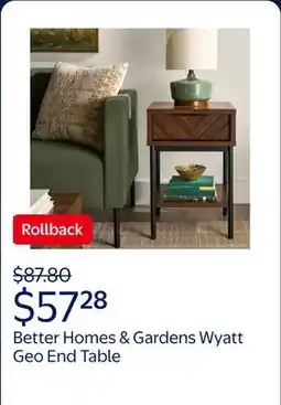 Walmart Better Homes & Gardens Wyatt Geo End Table, Walnut Finish offer