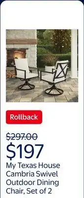 Walmart My Texas House Cambria Swivel Outdoor Dining Chair, Set of 2, Black offer