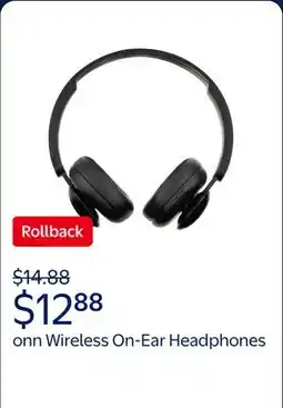 Walmart onn Wireless On-ear Headphones with Bluetooth, Black offer