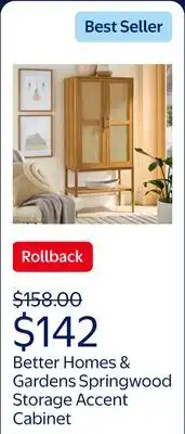 Walmart Better Homes & Gardens Springwood Storage Accent Cabinet, Light Honey Finish offer