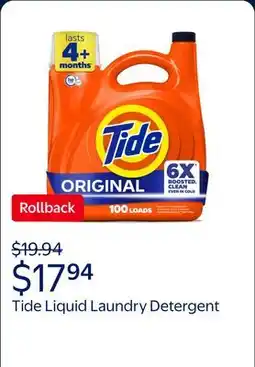 Walmart Tide Laundry Detergent Liquid with 6X Boosted Cleaning Power, Original Scent offer