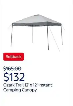 Walmart Ozark Trail 12' x 12' Gray Instant Straight Leg Camping Canopy offer