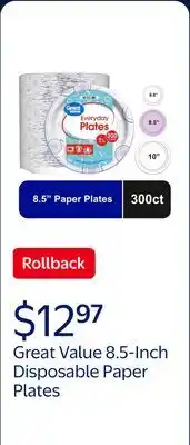Walmart Great Value 8.5-Inch Disposable Paper Plates offer