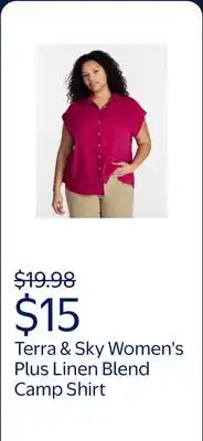 Walmart Terra & Sky Women's Plus Linen Blend Camp Shirt offer