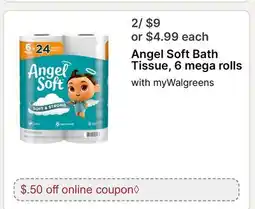 Walgreens Angel Soft Bath Tissue, 6 mega rolls offer