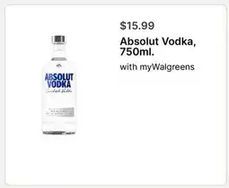 Walgreens Absolut Vodka, 750ml offer