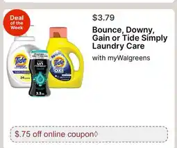 Walgreens Bounce, Downy, Gain or Tide Simply Laundry Care offer