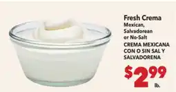 Vallarta Supermarkets Fresh Crema Mexican, Salvadorean or No-Salt / CREMA MEXICANA CON O SIN SAL Y SALVADOREÑA offer