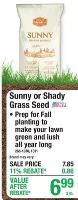 Menards Sunny or Shady Grass Seed offer