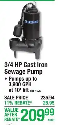 Menards 3/4 HP Cast Iron Sewage Pump offer