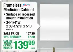 Menards Frameless Medicine Cabinet offer