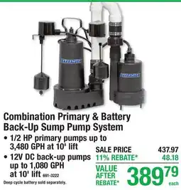 Menards Combination Primary & Battery Back-Up Sump Pump System offer