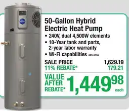 Menards 50-Gallon Hybrid Electric Heat Pump offer