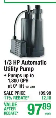 Menards BARRACUDA 1/3 HP Automatic Utility Pump SUBMERSIBLE PUMPS offer