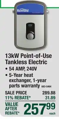 Menards 13kW Point-of-Use Tankless Electric offer