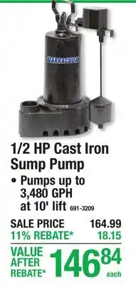 Menards 1/2 HP Cast Iron Sump Pump offer