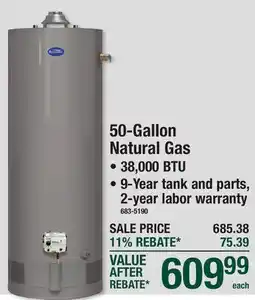 Menards 50-Gallon Natural Gas offer