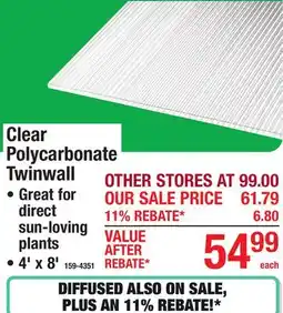 Menards Clear Polycarbonate Twinwall offer