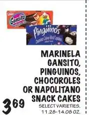 Foodarama Marinela Gansito, Pinguinos, Chocoroles or Napolitano snack cakes offer