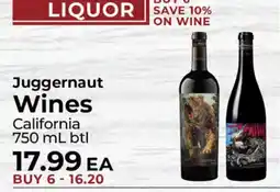 Sunset Foods Juggernaut wines offer